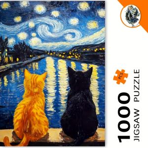 Jigsaw Puzzle for Adults 500/1000/1200/2000PCS Starry Night Cat Scene Artwork DIY Craft Home Wall Decoration Gift Idea