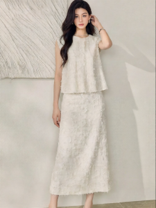 Roey s house | Elegant Fringe Jacquard Top and Skirt Set