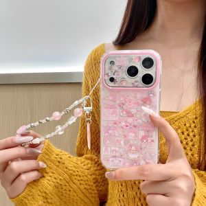 Sanrio | Stars Flash Powder My Melody Phone Case For iPhone 17 14 15 16 Pro Max With Bracelet Lovely Shockproof Protective Back Cover
