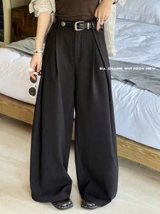 กางเกงขายาวทรงตรงเอวสูงสไตล์เกาหลีสำหรับผู้หญิง กางเกงขายาวทรงตรงยาวถึงพื้น ทรงหลวม ทรงหลวม สไตล์ใหม่ปี 2024