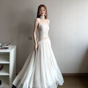 CHANGTONG | Lace Waist-Shaping Slimming Backless Halter Dress