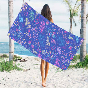 Bright Blue Tropical Foliage Quick Drying Microfiber Beach Towel Lightweight for Swimming Camping Yoga - Bath Towel