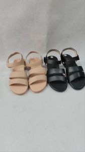 Giày sandal nữ đế bằng 3cm da cưu Trường Hải 2 màu đen kem  DAN125