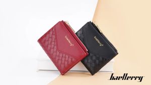 Baellerry Fashion Woven Card Holder Female Leather Purse Money Clip Purse Wallets For Women