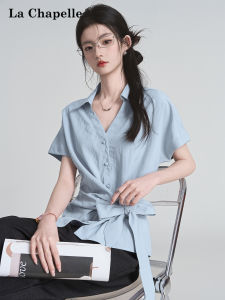 La Chapelle | Dopamine V-neck Irregular Short Sleeve Shirt with Waist-Tie Summer
