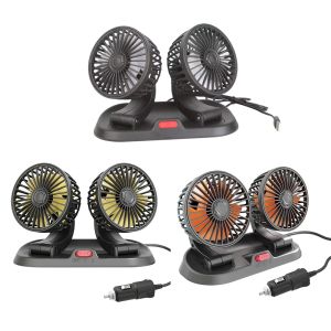 5/12/24V Auto Cooler Dual Head Mini Automobile Vehicle Fan 360 Rotatable 2 Speed USB for Car Truck SUV RV Cranes Amagi