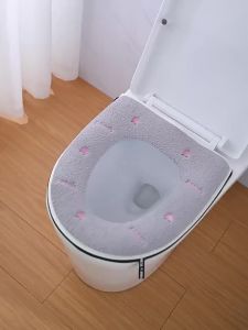 Khăn Trải Bệ Toilet Chống Thấm Dày Dặn Họa Tiết Đào Có Khóa Kéo Mềm Mại Bền Bỉ Thêu Tinh Tế Dùng Được Quanh Năm Cho Gia Đình