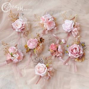 Wedding Bouquet Badges for Groom And Best Man Pink Forest Style Buttonholes Bridesmaid Sisters Hand Flowers Wedding Lapel Flowers