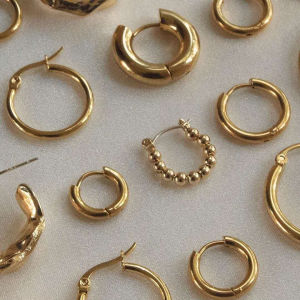 Gold Stainless Steel Hoop Earrings for Women with Small Sim Design Natural Zircon Accessory