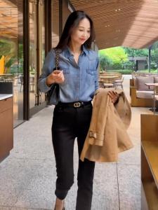 Casual Loose Long Sleeve Silk Denim Shirt Womens Spring Summer New Style Slimming Open Cardigan Top Comfortable Breathable