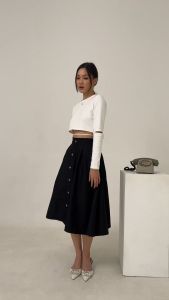 OFEYA - Gia Button Skirt - Rok Midi Wanita - A Line Skirt - Korean Loose Midi Skirt