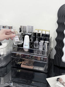 กล่องใส่เครื่องสำอางอะคริลิกโปร่งใส ชั้นวางเครื่องสำอาง กล่องใส่รองเท้า ชั้นวางเครื่องสำอางแบบเคลื่อนที่ได้ กล่องใส่เครื่องสำอางแบบเรียบ