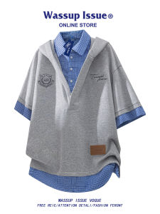 Hooded Plaid Short Sleeve T-Shirt Man
