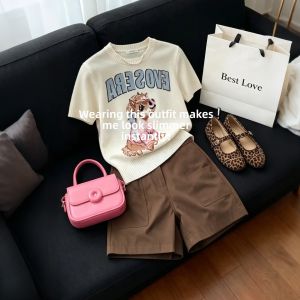 XUECAIQI | Cartoon Print Sweet Korean Style Summer Outfit