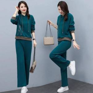 2pcs Set Women Clothes Korean 2022 Autunm and Winter New Plus Size 4XL Loose Casual Sports Suit Long Sleeve Hoodie + Wide Leg Trousers 2 Piece Set Women Outfit