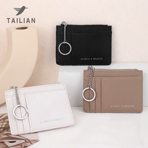 Women Ultra-thin Card Holder Wallet Zipper Minimalist Korea with Keychain Kad Dompet Wanita 女生卡包