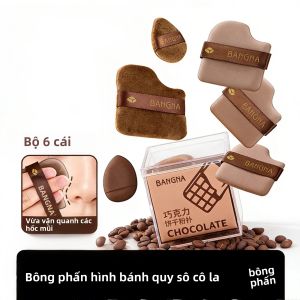 Bộ 6 Bông Phấn Phủ Dạng Bánh Quy Sô Cô La Không Chứa Latex Thấm Hút Tốt Dùng Được Khi Khô Và Ướt Kèm Hộp Đựng.