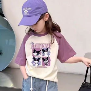 Girls Purple Short Sleeve T-Shirt Summer Outfit 2025 New Fashion Childrens Clothing Middle Large Childrens Girl Kuroko Top