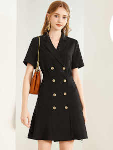 Alisa. Sonya Womens Classical Double-Breasted V-Neck Slim Dress Vocation Design Formal Dress for Daily Work