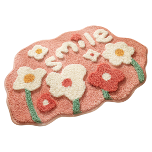 Absorbent Slip-resistant Bathroom Mat with Flocked Flower Design