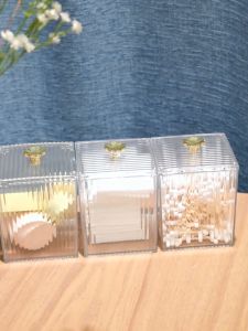 Clear Acrylic Square Pad Cosmetic Makeup Puff Storage Box Jar Organizer Cotton Bathroom Accessories Travel And Jewelry Organizer AT