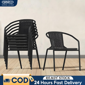 GOLD Arm Chair Dining Chair Balcony Chair Cafe Chair Stackable Black/Brown Imitation Rattan Woven Kerusi Cafe餐椅