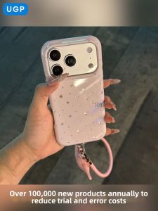 UGP | Pink Light Luxury Star Decorative Phone Case with Strap Full Coverage Protection