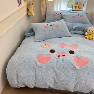 ชุดเครื่องนอนสี่ชิ้นแบบ AB โค้ดการ์ตูน 2025 รุ่นใหม่ผ้าเมิลค์ฟลอก ขนแกะลัมบ์ ปรับความหนาให้อุ่นสบายสำหรับห้องนอนห้องพัก зимา