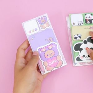 Sticky Notes & Sticker 4 in 1 Motif Kartun Animal Lucu: Aksesori Kantor Warna-Warni