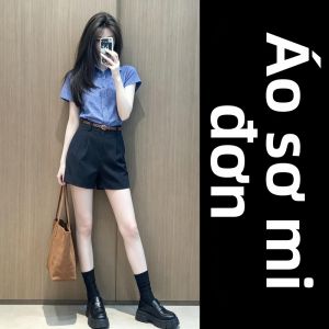 NIUVIES | Bộ Áo Sơ Mi và Quần Short Họa Tiết Caro Xanh Phong Cách Mới Được Yêu Thích cho Phụ Nữ Mùa Hè