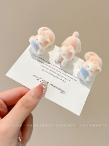 Cute Cartoon Flocking Cat Fish Eating Hair Clip Womens Side Duckbill Hair Clip Girl Heart Hair Accessories Korean Style