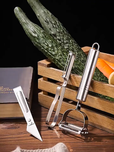 【In stock】Stainless steel peeling knife potato peeler multi-functional kitchen supplies melon and fruit scraper set three-piece set