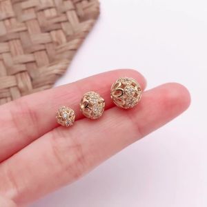 5 Chiếc Hạt Tròn Mạ Vàng 18K Bằng Đồng Thau Với Zircon Hạt Đệm Rỗng Dùng Làm Phụ Kiện Tự Chế Vòng Tay Vòng Cổ Đồ Trang Sức