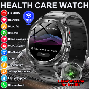 2025 New Laser Therapy Smart Watch ECG+HRV Uric Acid Blood Lipid Blood Pressure Clock NFC BT Call Men Health Care Smartwatches