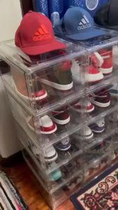 Thickened Anti-breakage PET Storage Box Magnetic Transparent Basketball Shoe Box Foldable Sneaker Storage Box Shoe Rack