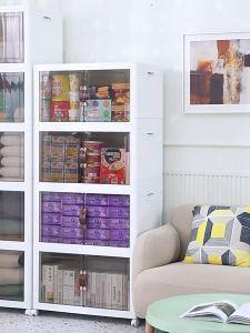 SIVASS Plastic Cabinet for Clothes Lockers With Magnetite Door Organizer Foldable Storage Box Snack Cabinets Removable Drawer Storage Wardrobe with Wheel Clothes Storage Organizer