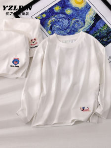 Spring Fashion Girls Base Shirt Casual Straight Leg White T-Shirt Cartoon Side Slit Childrens Clothing Breathable Long Sleeve