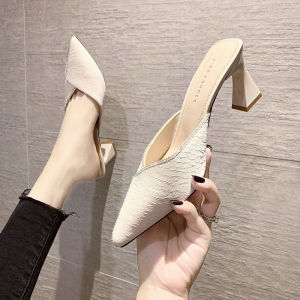 Fairy Tale Pointed Toe High Heel Slippers Womens Summer Outdoor Wear New Style Thick Heel Slip-On Shoes Try-On Slippers
