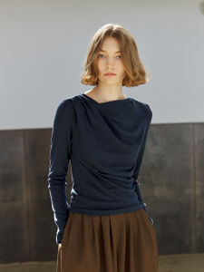 Áo Thun Dệt Kim Dài Tay Ôm Vừa Vặn Non Restrained Dành Cho Nữ Áo Thun Cotton Pha Trộn Dáng Ôm Cổ Đứng Mùa Thu Màu Trơn