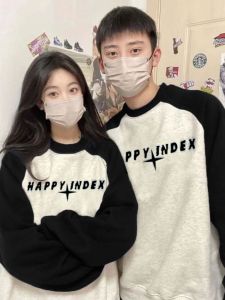 Loose Fit American Vintage Color Block Shoulder Sleeve Hoodless Sweatshirt for Men Thickened Fleece Autumn Winter New Style