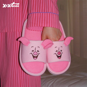 Disney Cute Pig Cotton Slippers Womens Spring Summer Home Absorb Sweat Air Conditioned Room Floor Shoes Casual Daily Slip-On