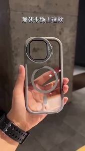 Camera Stand Acrylic Transparent Magnetic Phone Case for iPhone 15 14 13 12 11 Pro Max 14 15 Plus 防摔手机壳Casing Protection All-Inclusive Shockproof Hard Back Cover。。。