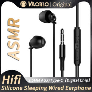 VAORLO ASMR Sleeping Earbuds 3.5mm AUX/Type-C【Digital Chip】 HIFI Heavy Bass Soft Silicone Wired Earphones In-Ear With Mic Noise Cancelling For Samsung/Xiaomi/Android Invisible Headsets