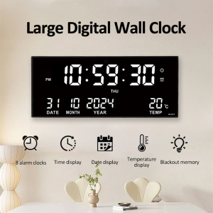 14” Large Digital Wall Clock Electronic Clock Date Display Temperature 8 sets of Alarm Clocks Power-off Memory for Home Kitchen
