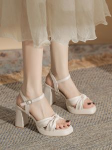 Genuine Leather Waterproof Platform Fairy Style Sandals Soft Bottom High Heel Single Strap Womens Shoes Summer New Arrival