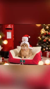 Christmas Themed Pet Sofa with Festive Snowman Design Cozy Red & White Colors for Cozy Pet Lounging Ideal for Holiday Decor