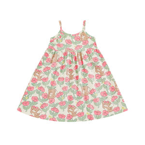 Váy Mùa Hè Cho Bé Gái in Hoa Thoáng Khí Rộng Rãi Chữ a Váy Dây Cho Bé Gái Váy Cotton Thoải Mái Thường Ngày Mùa Hè