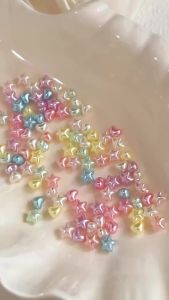 [J] 50Pcs Kawaii Star Heart Nail Rhinestones 3D Pearlescent Colorful Peach Heart Star Nail Charms Cute Nail Decoration