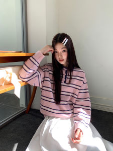 NIHAOKANONG | Áo Sweater Polo Cổ Vintage Màu Khối Sọc
