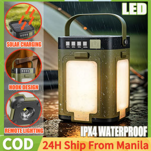 Rechargeable Solar Outdoor Light For Camping Portable LED Camping Lights For Tent Waterproof Camping Emergency Light Equipped With Solar Panel And Type-C Charging Mobile Power Function With 6 Modes Flashlight For Camping Hiking Fishing Power Outage